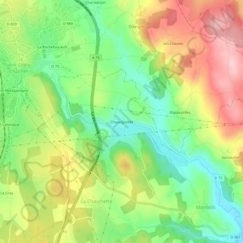 Chassignoles topographic map, elevation, terrain