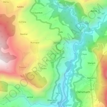 Guptkashi topographic map, elevation, terrain