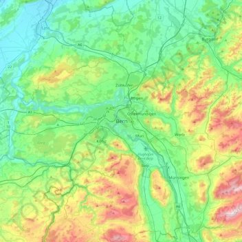 Berna topographic map, elevation, terrain