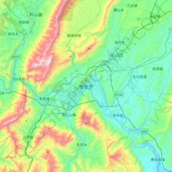 雅安市 topographic map, elevation, terrain