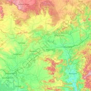 Sundargarh topographic map, elevation, terrain