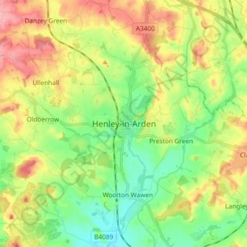 Henley-in-Arden topographic map, elevation, terrain