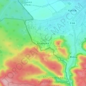 Kozulka topographic map, elevation, terrain
