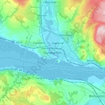 Dumbarton topographic map, elevation, terrain