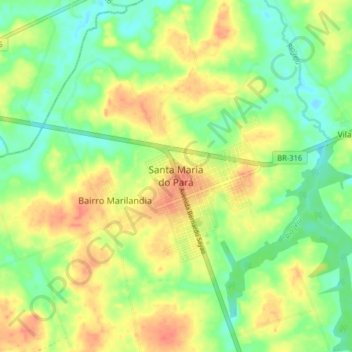 Santa Maria do Pará topographic map, elevation, terrain