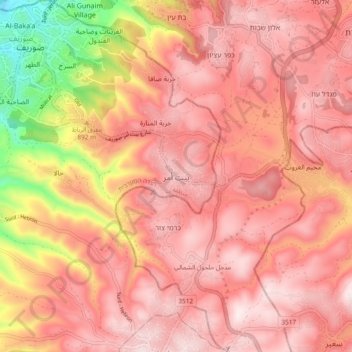Beit Ummar topographic map, elevation, terrain