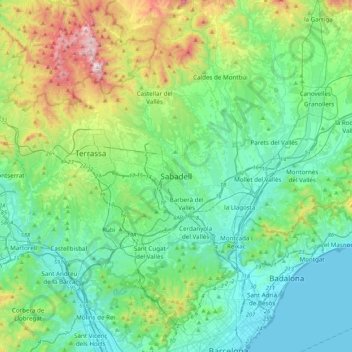 Sabadell topographic map, elevation, terrain