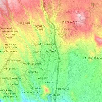 Temixco topographic map, elevation, terrain