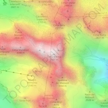 Cima Brenta topographic map, elevation, terrain