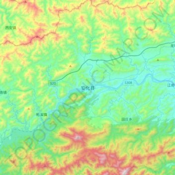 安化县 topographic map, elevation, terrain