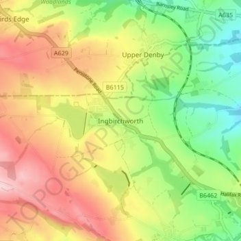 Ingbirchworth topographic map, elevation, terrain