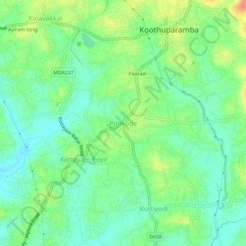 Pookode topographic map, elevation, terrain