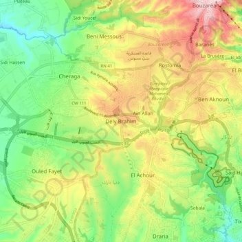 Dely Brahim topographic map, elevation, terrain