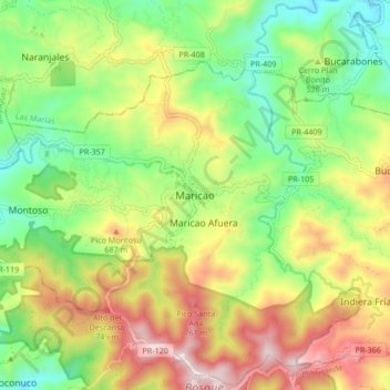 Maricao topographic map, elevation, terrain