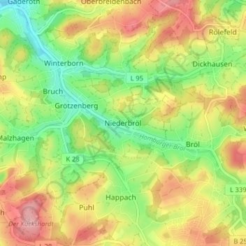 Niederbröl topographic map, elevation, terrain