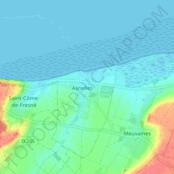 Asnelles topographic map, elevation, terrain