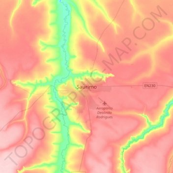 Saurimo topographic map, elevation, terrain