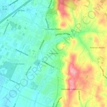 Holly Hills topographic map, elevation, terrain