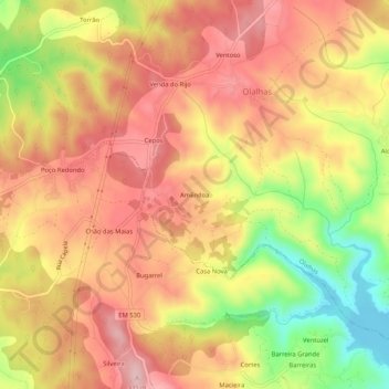 Amêndoa topographic map, elevation, terrain