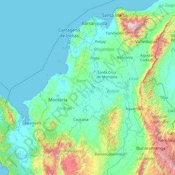Sucre topographic map, elevation, terrain