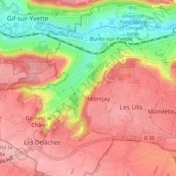 Bures-Montjay topographic map, elevation, terrain