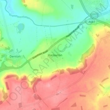 Harlaxton topographic map, elevation, terrain