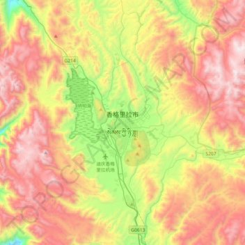 香格里拉市 topographic map, elevation, terrain