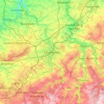 Chemnitz topographic map, elevation, terrain