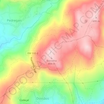 Borrelho topographic map, elevation, terrain