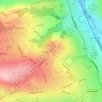 Heaton topographic map, elevation, terrain