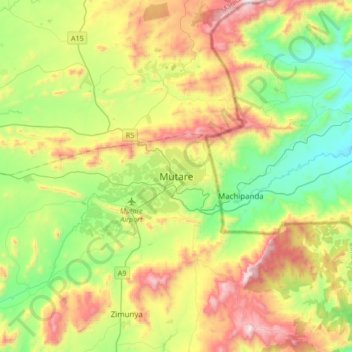 Mutare topographic map, elevation, terrain