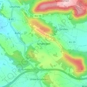 Schwingen topographic map, elevation, terrain