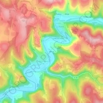Merlot topographic map, elevation, terrain
