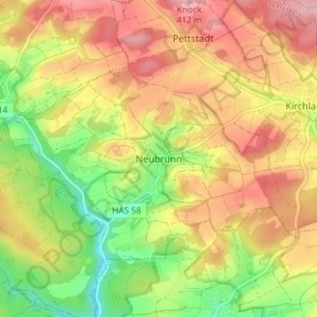 Neubrunn topographic map, elevation, terrain