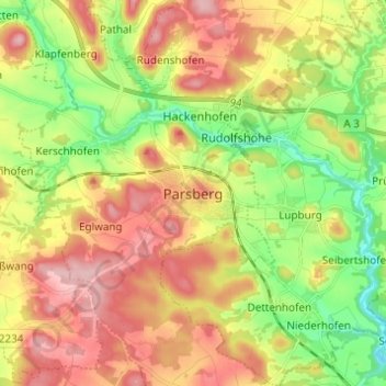 Parsberg topographic map, elevation, terrain