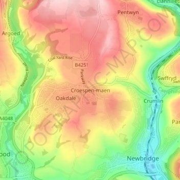 Croespen-maen topographic map, elevation, terrain