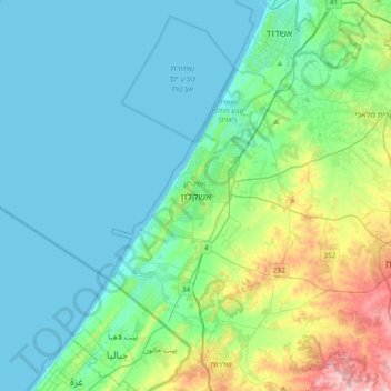 Ashkelon topographic map, elevation, terrain