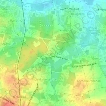 Gunjur Palya topographic map, elevation, terrain