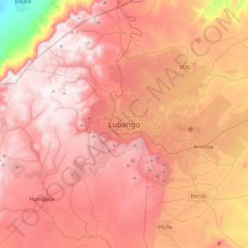 Lubango topographic map, elevation, terrain