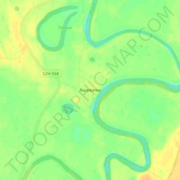 Ашеваны topographic map, elevation, terrain