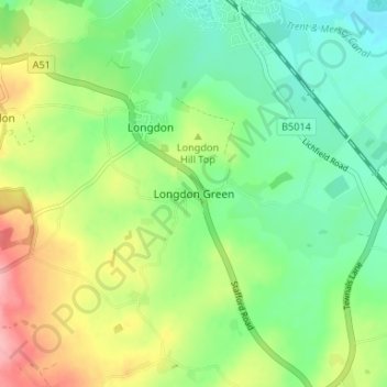Longdon Green topographic map, elevation, terrain