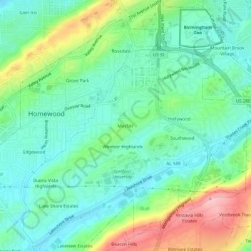Mayfair topographic map, elevation, terrain
