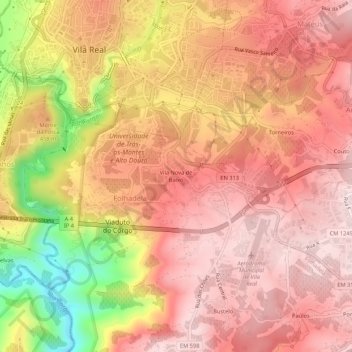 Vila Nova de Baixo topographic map, elevation, terrain