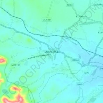 Shencottai topographic map, elevation, terrain