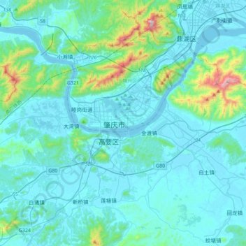 肇庆市 topographic map, elevation, terrain