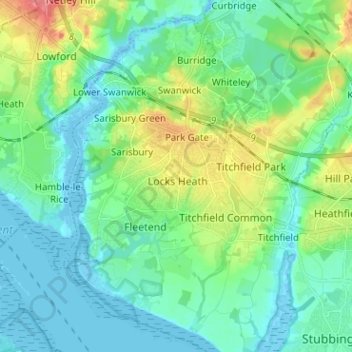 Locks Heath topographic map, elevation, terrain