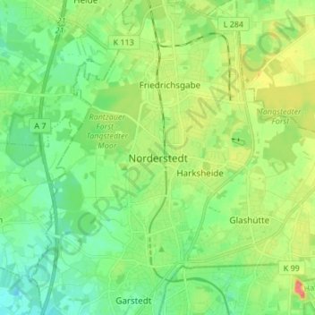 Norderstedt topographic map, elevation, terrain