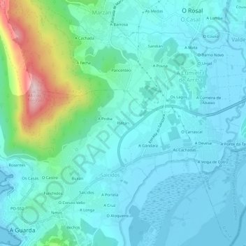 Pintán topographic map, elevation, terrain
