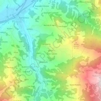 Spinello topographic map, elevation, terrain