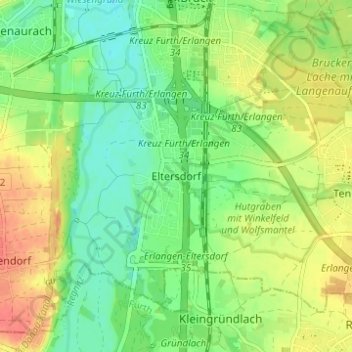 Eltersdorf topographic map, elevation, terrain